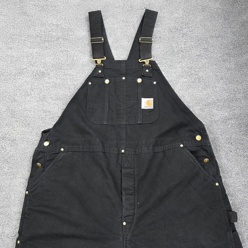 Carhartt Bib Overalls Mens 46x30 Black Duck Insulated Double Knee USA R02 BLK - Picture 7 of 16